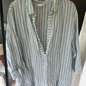 J. Jill Blue and White Striped Linen Top
